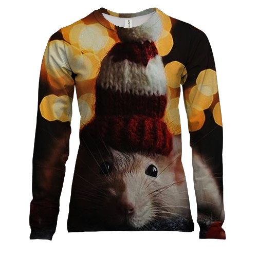 Жіночий 3D лонгслів з щуром в шапочці 2020