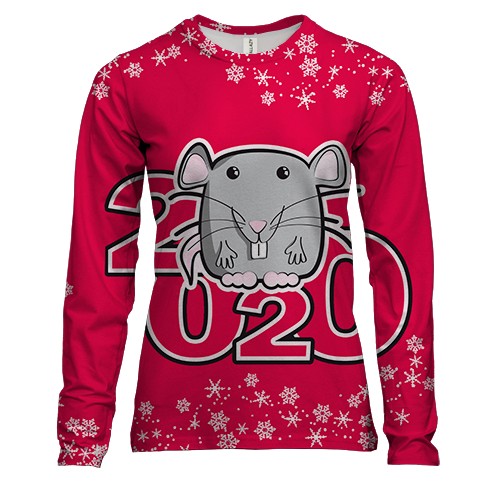 Женский 3D лонгслив с веселой новогодней крысой 2020