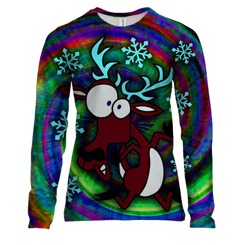 Женский 3D лонгслив с новогодним оленем в спектре
