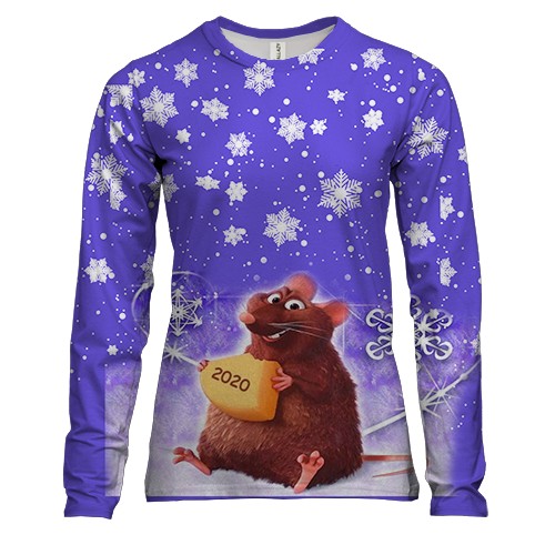Женский 3D лонгслив с новогодней крысой 2020