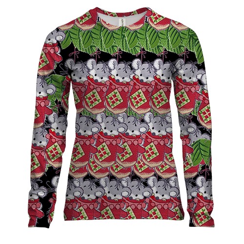 Женский 3D лонгслив с новогодней крысой в носке 2020