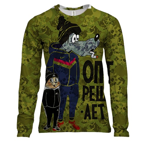 Женский 3D лонгслив с надписью "ОПГ решает" и персонажами из "Ну