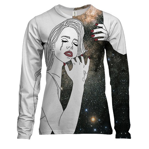 Женский 3D лонгслив девушка обнимает космос