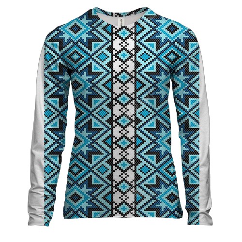 Женский 3D лонгслив с голубой вышиванкой