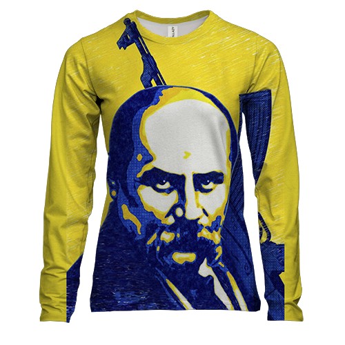 Жіночий 3D лонгслів з Тарасом Шевченком і автоматом