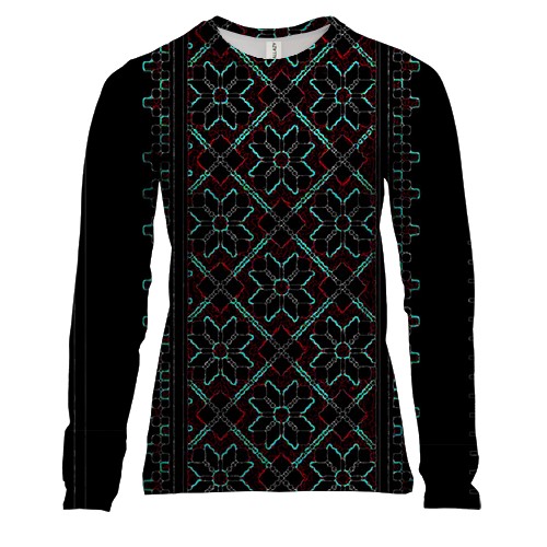 Женский 3D лонгслив с рисунком в виде неоновой вышивки