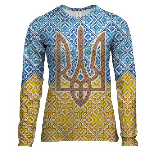 Женский 3D лонгслив с украинским узором и гербом