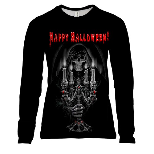 Женский 3D лонгслив Happy Halloween (с черепом)