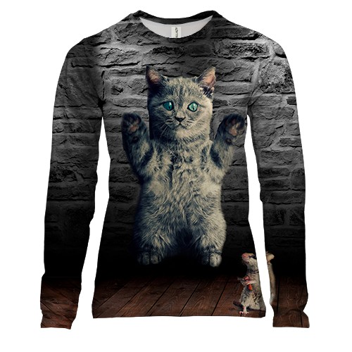 Женский 3D лонгслив Кот и мышка с пистолетом