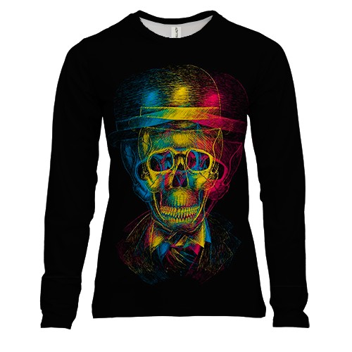 Женский 3D лонгслив Череп в шляпе
