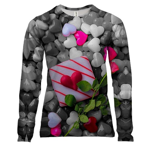 Женский 3D лонгслив с камушками-сердечками