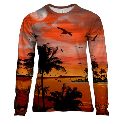 Жіночий 3D лонгслів з тропічним захід сонця