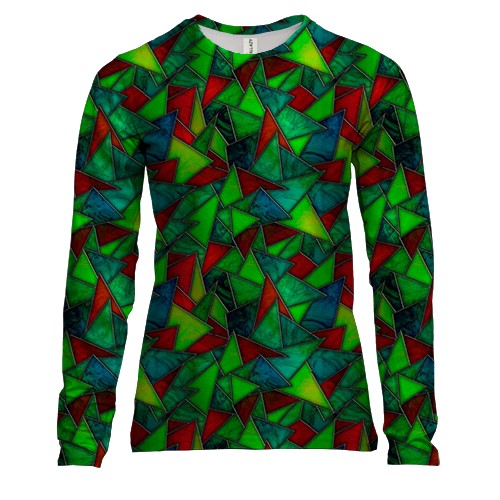 Женский 3D лонгслив с треугольным зеленым витражом