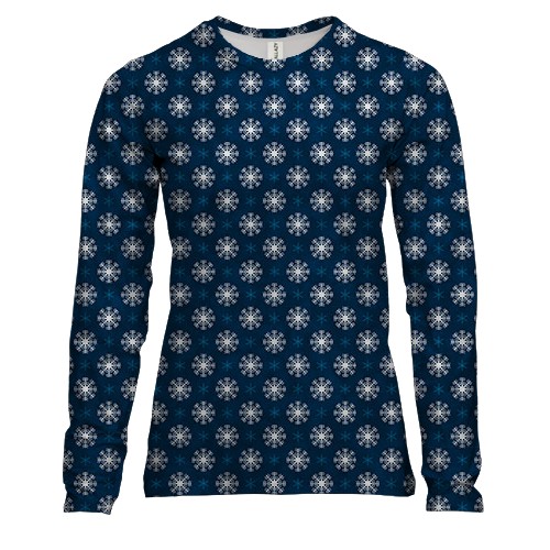 Женский 3D лонгслив с белыми снежинками