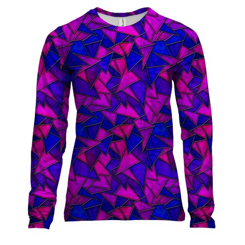 Женский 3D лонгслив с треугольным фиолетовым витражом