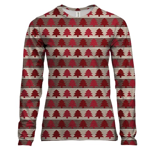 Женский 3D лонгслив с красными ёлочками