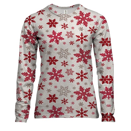 Женский 3D лонгслив с красными снежинками