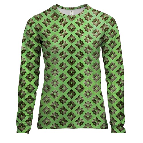 Женский 3D лонгслив с ромбовым узором на салатовом фоне