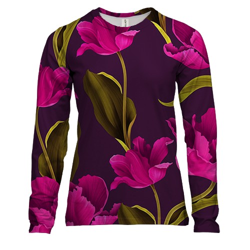 Женский 3D лонгслив с розовыми цветами (2)