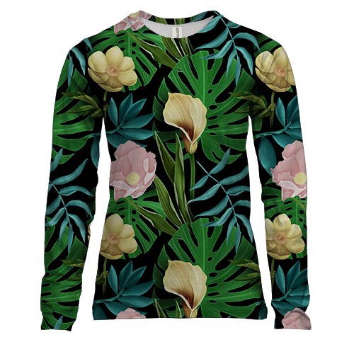 Женский 3D лонгслив с цветами и листьями