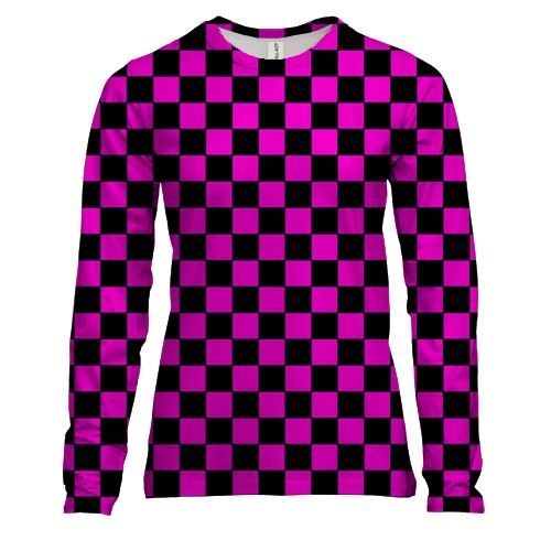 Женский 3D лонгслив с фиолетовой клеткой