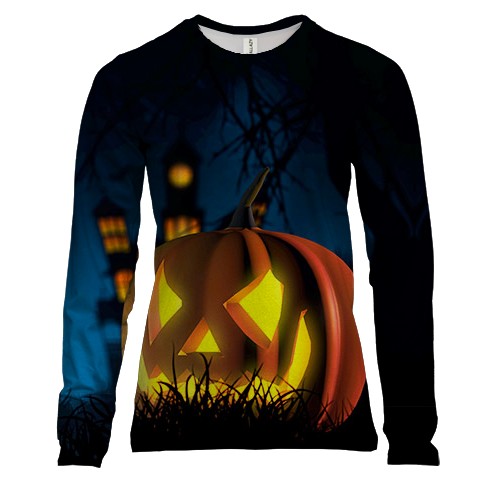 Жіночий 3D лонгслів з гарбузами на кладовищі