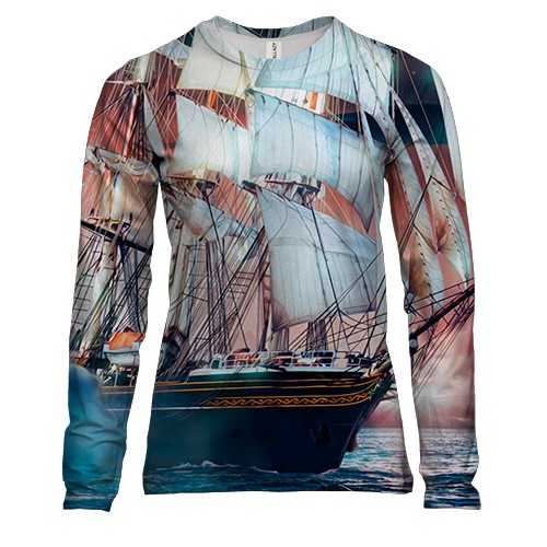 Женский 3D лонгслив с кораблем в море
