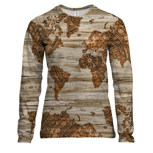 Жіночий 3D лонгслів з мореплавательской картою світу