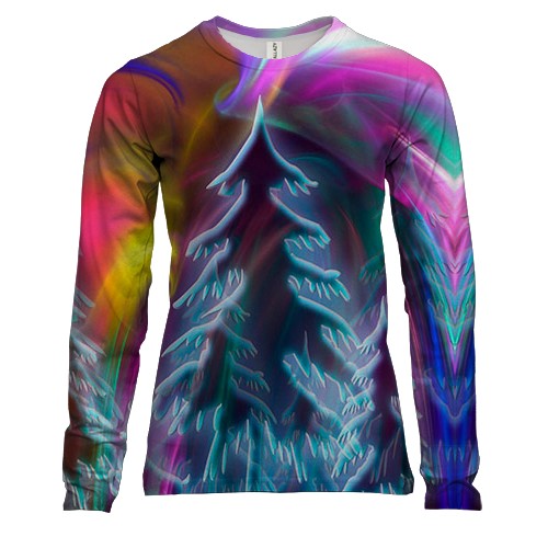 Женский 3D лонгслив с ёлочным пейзажем