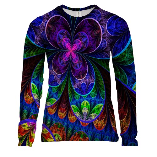 Женский 3D лонгслив с яркими листьями