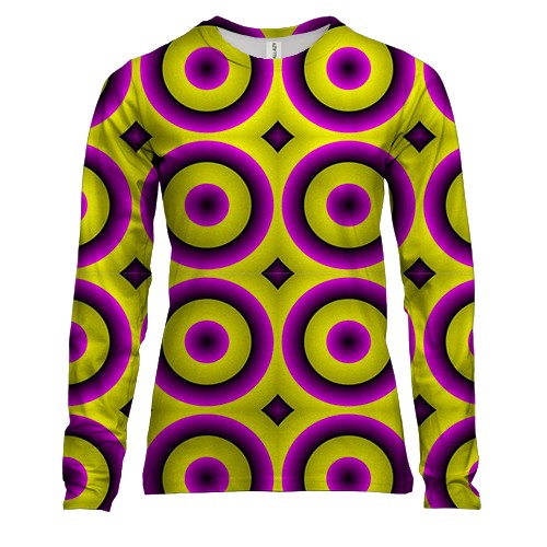 Женский 3D лонгслив с  сиреневой круговой оптической иллюзией