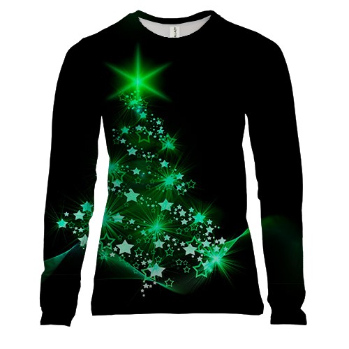 Женский 3D лонгслив с зеленой ёлкой