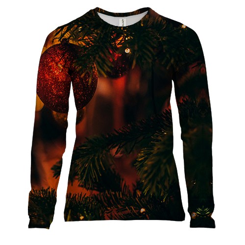 Женский 3D лонгслив с новогодней игрушкой