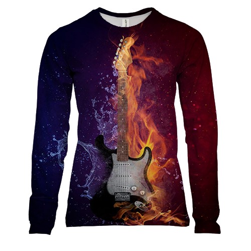 Женский 3D лонгслив с электрогитарой в стихиях