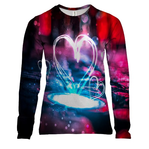 Жіночий 3D лонгслів з неоновим серцем в калюжі