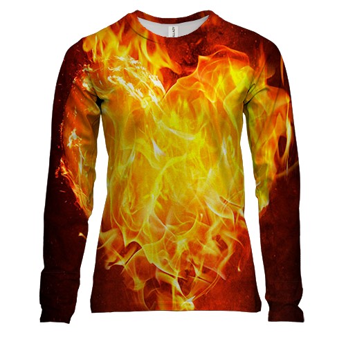 Женский 3D лонгслив с огненным сердцем
