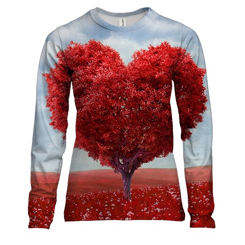 Женский 3D лонгслив с деревом сердцем