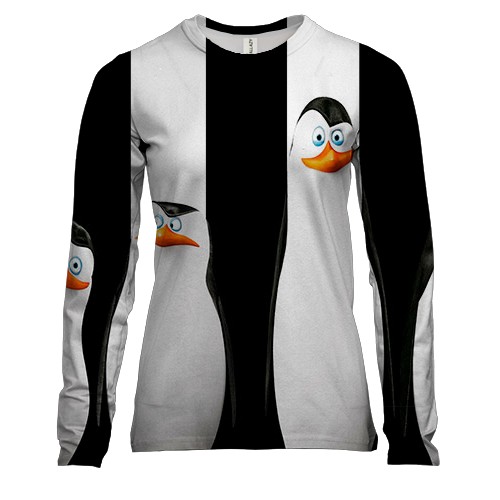 Женский 3D лонгслив с пингвинами Мадагаскара