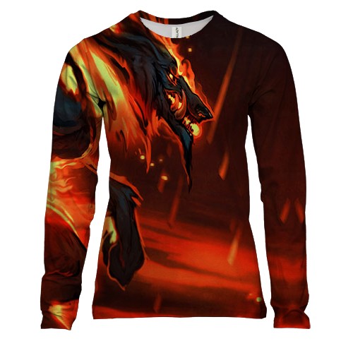 Женский 3D лонгслив с огненным волком