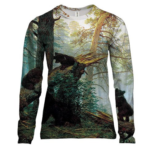 Женский 3D лонгслив с картиной "Мишки в лесу"