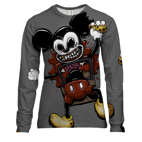 Женский 3D лонгслив со злым Микки Маусом в мышеловке