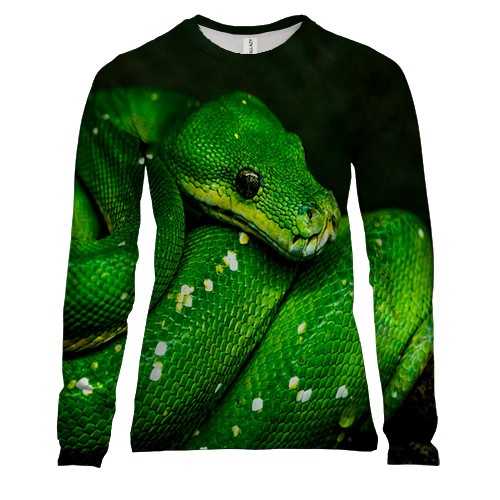 Женский 3D лонгслив с зеленой змеей