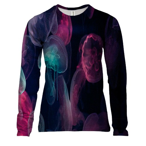 Женский 3D лонгслив с медузами в океане