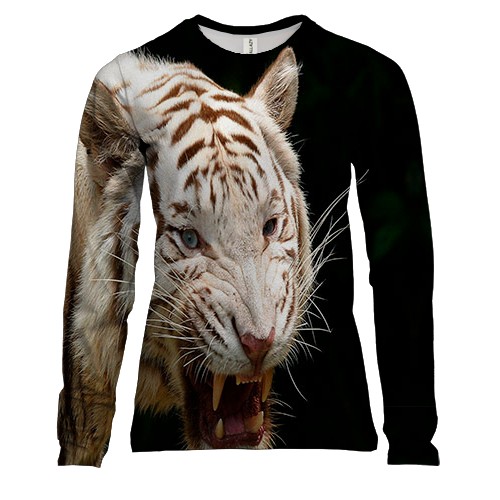 Женский 3D лонгслив с белым рычащим тигром