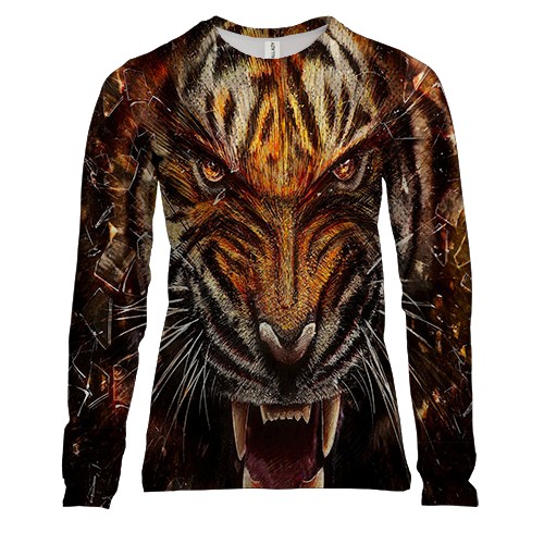 Женский 3D лонгслив с  рычащим тигром