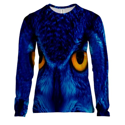 Женский 3D лонгслив с совой на синем фоне