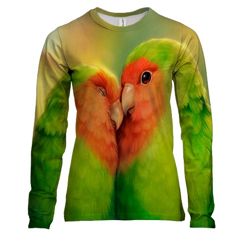 Женский 3D лонгслив с влюбленными попугаями