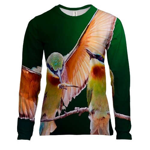 Жіночий 3D лонгслів с влюбленными птицами на ветке