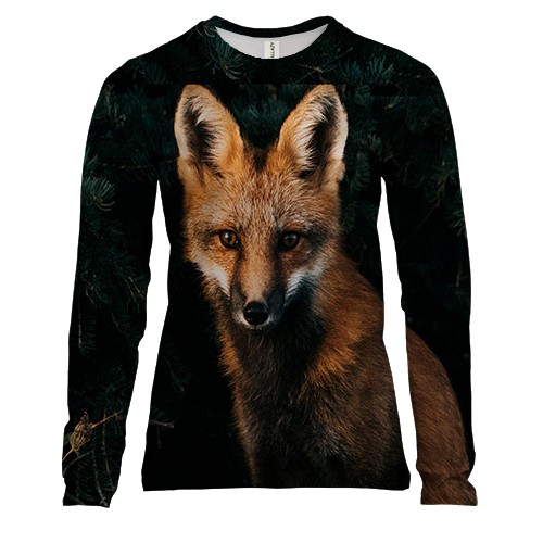 Женский 3D лонгслив с лисой в лесу