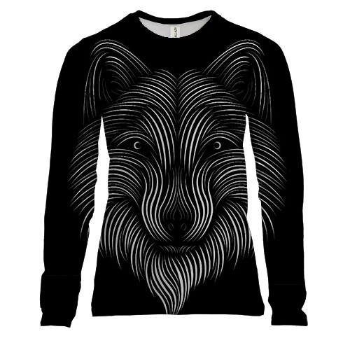 Женский 3D лонгслив с контурным волком